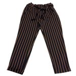 ZARA Pants Womens Medium Blue Orange Striped Paperbag Waist Ankle Photo 1