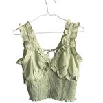 Topshop  Lime Green Cropped Ruffle Shirred Smock Cinched Sleeveless
Tank Top. Photo 3