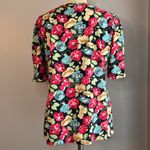 Ann Taylor  Factory colorful red and blue floral top with short puff sleeves S Photo 2