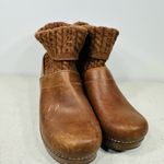Brown Leather Clog Boots with Knit Cuff size 39 Photo 1