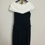 Tadashi Shoji  Perkins Asymmetric Draped Gown in Black/ Ivory Size Medium Photo 7