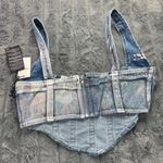 Forever 21 NWT  Women's Denim Curved-Hem Top Metallic Stripes Bustier Size M Photo 8