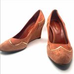 Sergio Rossi ORANGE SUEDE WITH GOLD ACCENTS WEDGE HEEL SHOES (36.5) Photo 4
