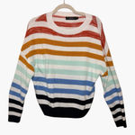 Zesica Colorful Striped Knit Sweater Cozy Casual Classic Medium White Photo 0