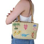 Vintage 90s Beach Summer Applique Purse Tan Photo 1