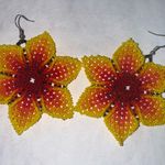 Floral Beaded Earrings in Red and Yellow Photo 3