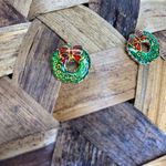 Wreath Enamel Earrings Holiday Christmas .5" Green Photo 1