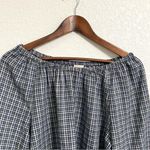 Loft Womens Shirt Blouse Blue Plaid Long Sleeve Off The Shoulder Size Large Photo 2