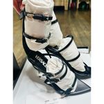 Versace Black-Palladium Silver Point Toe Ankle Strap Zipped Back Heels Size 36 Photo 11