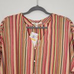 Seven7  Striped Button Down Top NWT Size Small Striped Pink and Green Blouse Photo 1