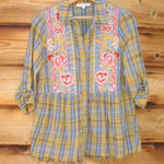 Andree by Unit Plaid Embroidered Flannel Shirt Top Photo 0