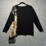 Chico's 1 M Black Long Sleeve Asymmetrical Scarf Print Sweater Top Photo 5