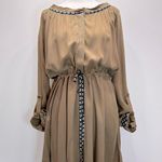 Mystree Brown Navy Southwest Print Trim Raw Edge Neckline ModCloth Shirt Dress Mystery Photo 0