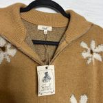 easel Daisy Floral Zip Up Sweater Brown Tan Flower Knit Cardigan Size Small Photo 2
