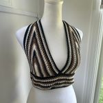 Italian Earthy Handmade Knit Halter Bralette Crop Tank Top Brown Boho Crochet Size M Photo 3