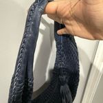 Jennifer Tattanelli Navy Intreccio Woven‎ Leather Tote Bag Blue Slouchy Hobo Black Photo 2