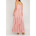 She & Sky Womens Striped Adjustable Strap Tiered Maxi Dress White Coral Medium Photo 3