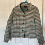 Talbots Wool Blend Plaid Check Jacket Blue Gray Ivory Pockets Soft Size M Photo 4
