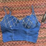 Haute Monde DENIM RHINESTONE BUSTIER WESTERN COWGIRL CROP TOP Photo 0