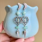 Handmade goth punk grunge fairy style heart cross & aventurine & glass pearls dangle earrings🌙🌹✝️ Photo 0