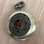 Steampunk Pocket Watch Beautiful Brass Color Case Scroll Motif Back White Dial Photo 2