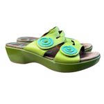 Dansko  Dixie Lime Green Leather Wedges Slide Sandals Size 38 / 7.5-8 Swirl Y2K Photo 2