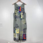 Vtg. V.C. Torias Linen Art Jumper Dress S/M Hand Painted Patchwork Made in USA Green Size undefined Photo 2