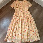 Midi floral dress ~ peach pinks ~ short sleeved ~ women’s size M/L Size L Photo 8