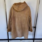 Vintage Leather Pennylane Coat Faux Fur Trim Longline Winter Heavy Hooded Medium Tan Photo 3