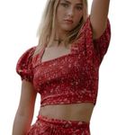 NWT Band Of The Free Joelle Crimson Floral Smocked Crop Top Women’s Size Large Red Photo 0