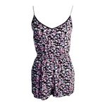 Divided Sleeveless Floral Black Multicolor Romper Size 8 Pockets Elastic-Waist Jumpsuit Photo 1