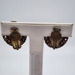 Vintage West Germany Gold Tone Brown Porphyry Glass & Rhinestone Clip Photo 1