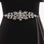 Beautiful silver and rhinestone chain belt Black Photo 2