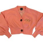 Seka Art Women's Pink Floral Crop Cardigan with Bishop Sleeves M Photo 0