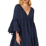 MISA Los Angeles MISA Mahtab Crinkled Bell-Sleeve Mini Dress In Midnight Navy Blue Photo 0