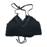 SO  Bikini Top V Neck Crochet String Ties Removable Cups Black 0X Photo 0
