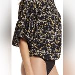 Free People Intimately Dessa Bodysuit Floral Printed Pintuck Black Top Size L Photo 7