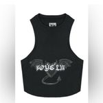 Boys Lie Tank Top One Size Black Bat Ribbed Crop Studded Gothic Y2K Streetwear Photo 1
