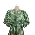 Old Navy  Above The Knee Linen Waist-Defined Wrap Gingham Dress Green Medium Photo 4