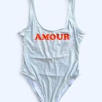 Forever 21 Amour Shimmer High Leg One Piece Swimsuit Blue/Orange Low Scoop Back Photo 13