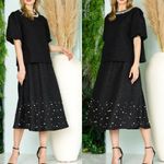 NWT Joh. Willis Black Textured A line Midi Skirt Pearl & Rhinestones Sz L 💚🎀 Size L Photo 2