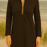 Ralph Lauren Lauren  black leather trim quarter zip long sleeve dress 4 Photo 0