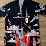 Open Front Flowers Crane Print Kimono Cardigan Photo 8