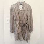 VICI Sweet Autumn Plaid Belted Long Sleeve Mini ShirtDress Brown & Cream Large Photo 3