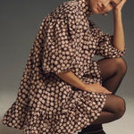 Anthropologie Women’s Star Print Long Sleeve Mock Neck Swing Mini Dress Sz L NWT Photo 0