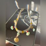 Elegant Handmade Pearl and Yellow and Greene Gemstone Necklace Photo 2