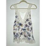 Free People  Bell Flower Ivory Blue Lace Double V Boho Lightweight Tunic Tank XS Photo 1