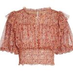Free People Beatrice Floral Print Brown Lace Up Puff Sleeve Blouse Top Size S Photo 13