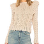 Love Shack Fancy Cream Ruffle Sweater in oatmeal wool size L Photo 0