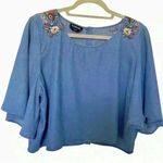 Bebe  Chambray Floral Shoulder Embroidered Crop Top Photo 0